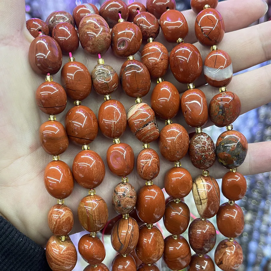 Roter Jaspis 10-15 mm 30 Stk naturelle Schmuckstein loose beads Moss Crystal